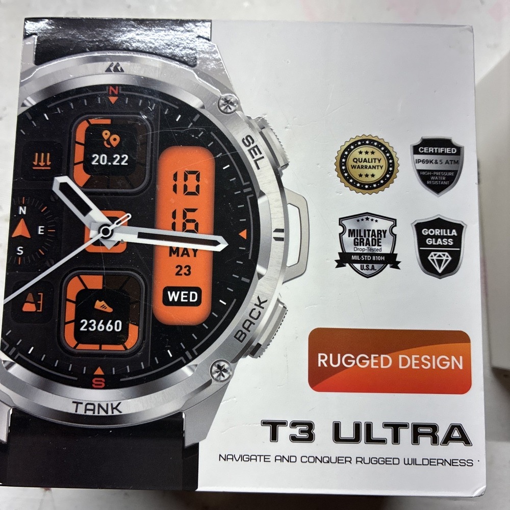 Kospet TANK T3 Ultra Rugged Smart Watch Black Silver 170+ Sports BT Calls Water…
